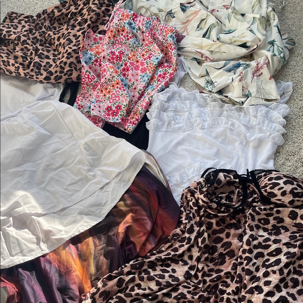 Sheen 14 piece bundle dresses, short sets, tops, swimsuit size L new never worn